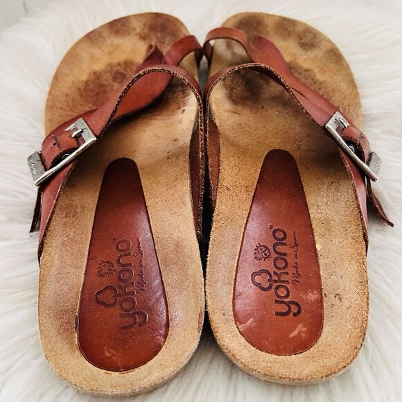 Yokono Ibiza Brown Leather Earthy Loop Toe Slip on Sandals Boho Size 6.5 - Picture 5 of 7